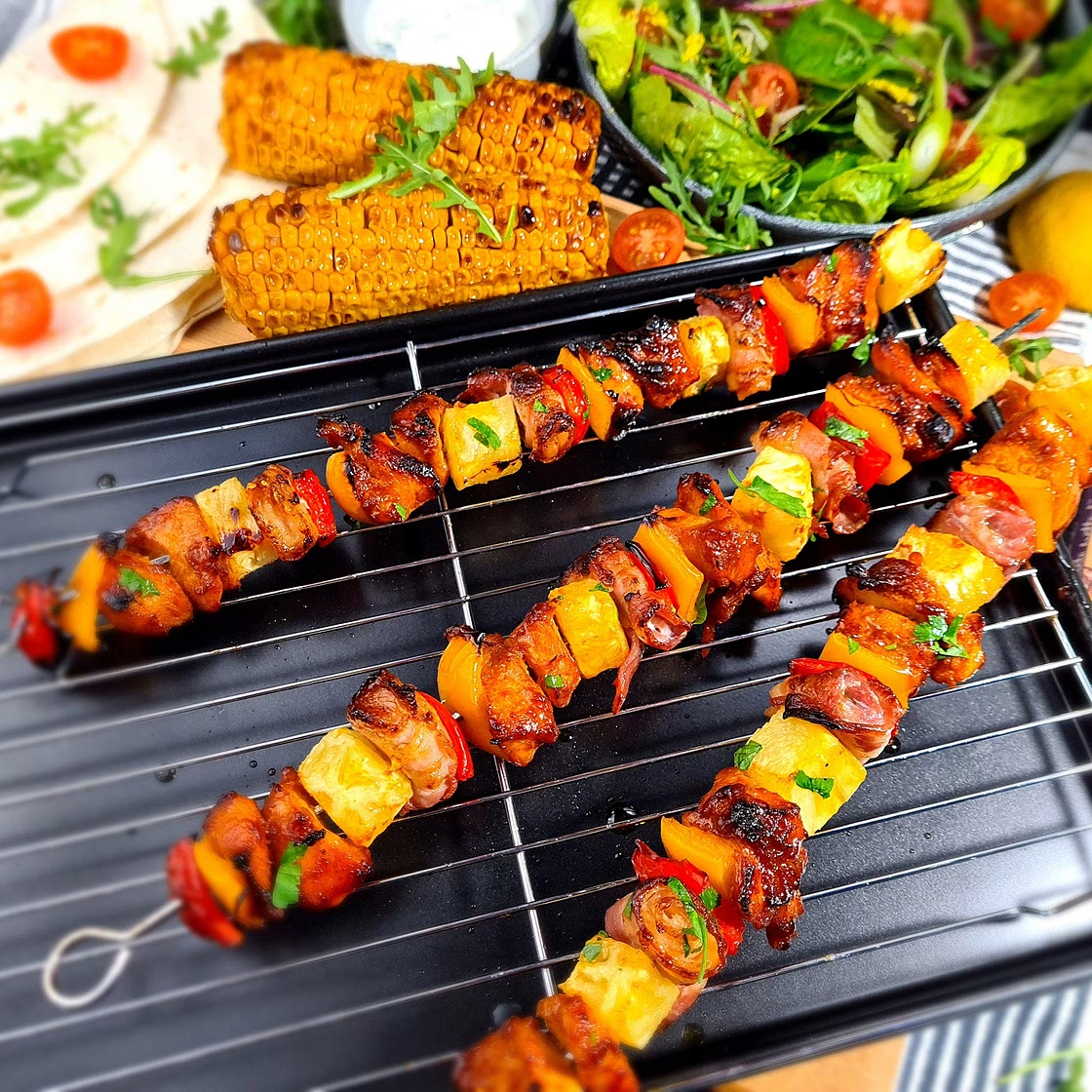 Sticky BBQ Chicken, Bacon and Pineapple Kebabs by Pureety