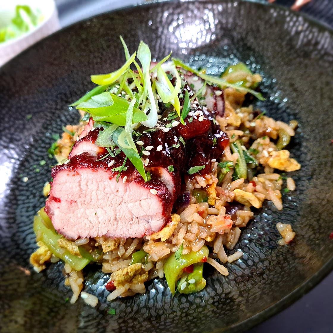 Char Siu Pork Fillet with Caramelised Rhubarb and Plum Jam by Pureety