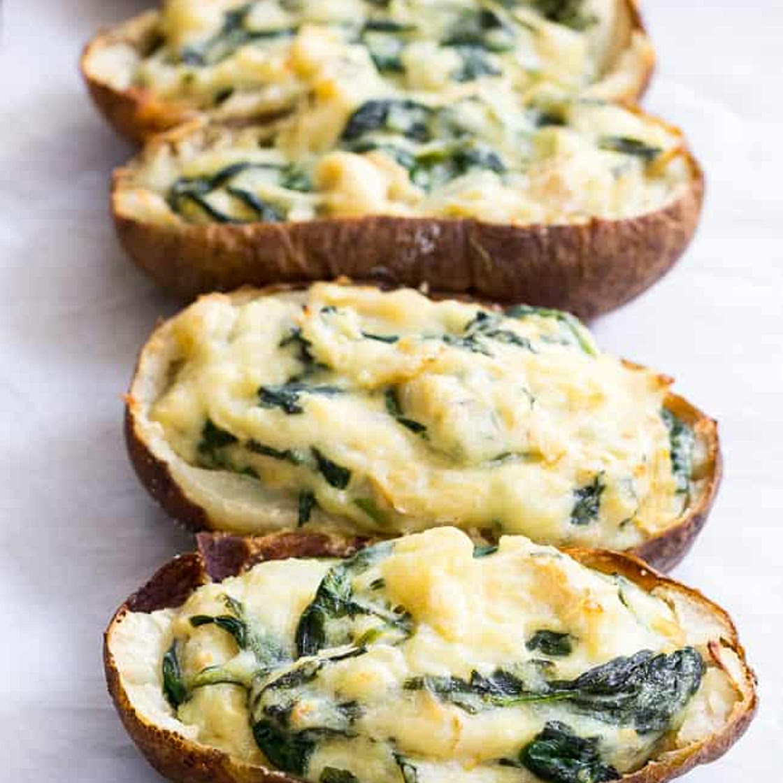 Spinach Artichoke Twice Baked Potatoes {Paleo, Whole30, Vegan}