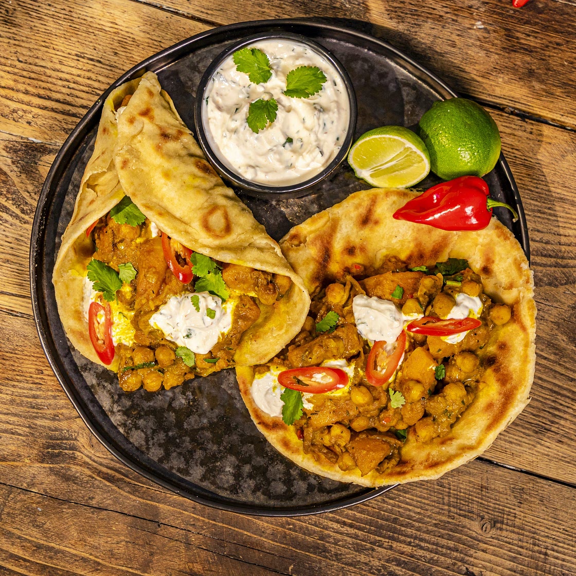 Caribbean Butternut Squash & Chickpea Roti with Spicy Yoghurt Sauce - Ainsley Harriott
