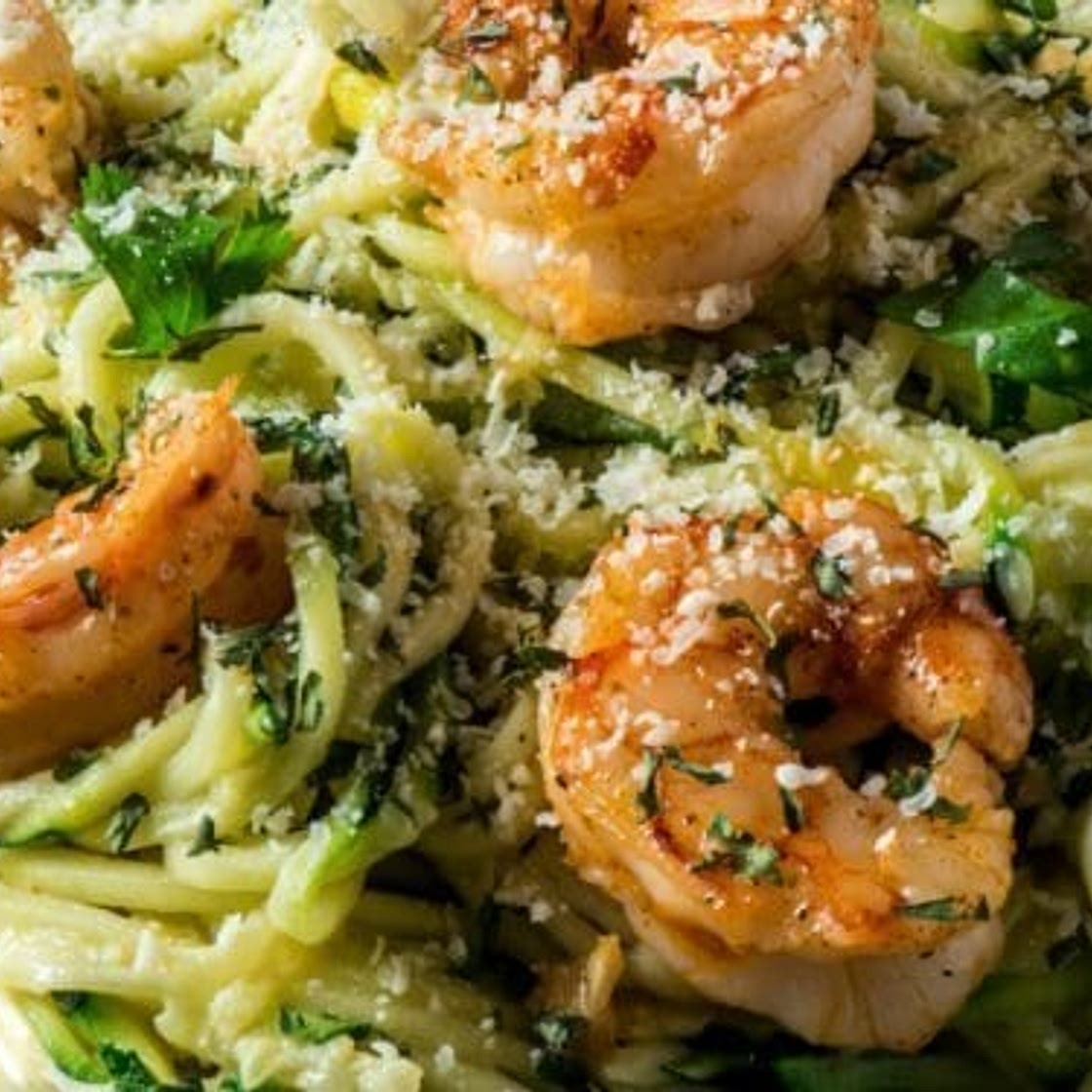 Zucchini Noodle Alfredo with Garlic Shrimp