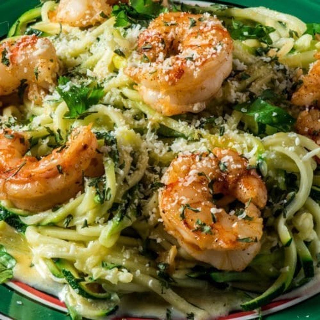 Zucchini Noodle Alfredo with Garlic Shrimp