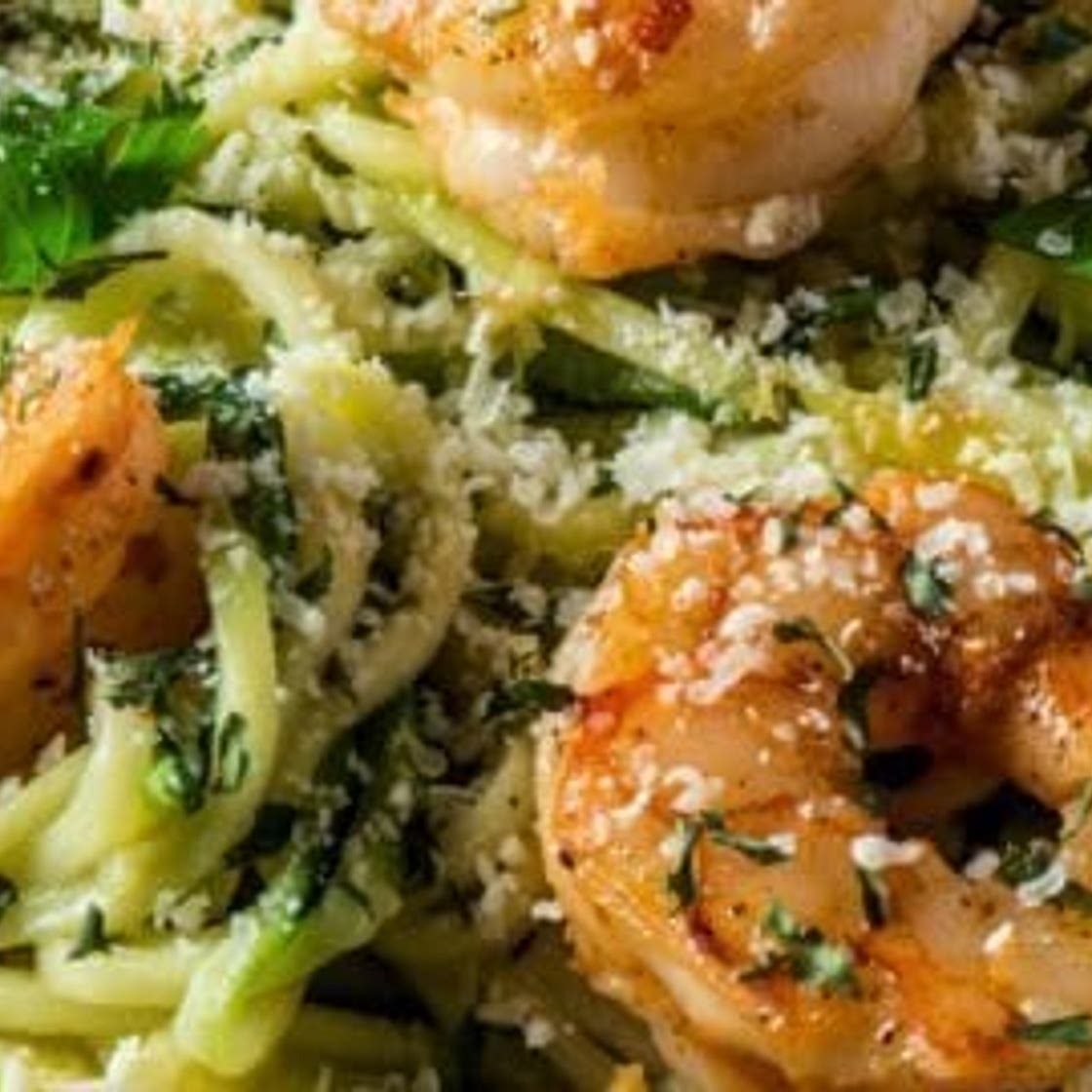 Zucchini Noodle Alfredo with Garlic Shrimp