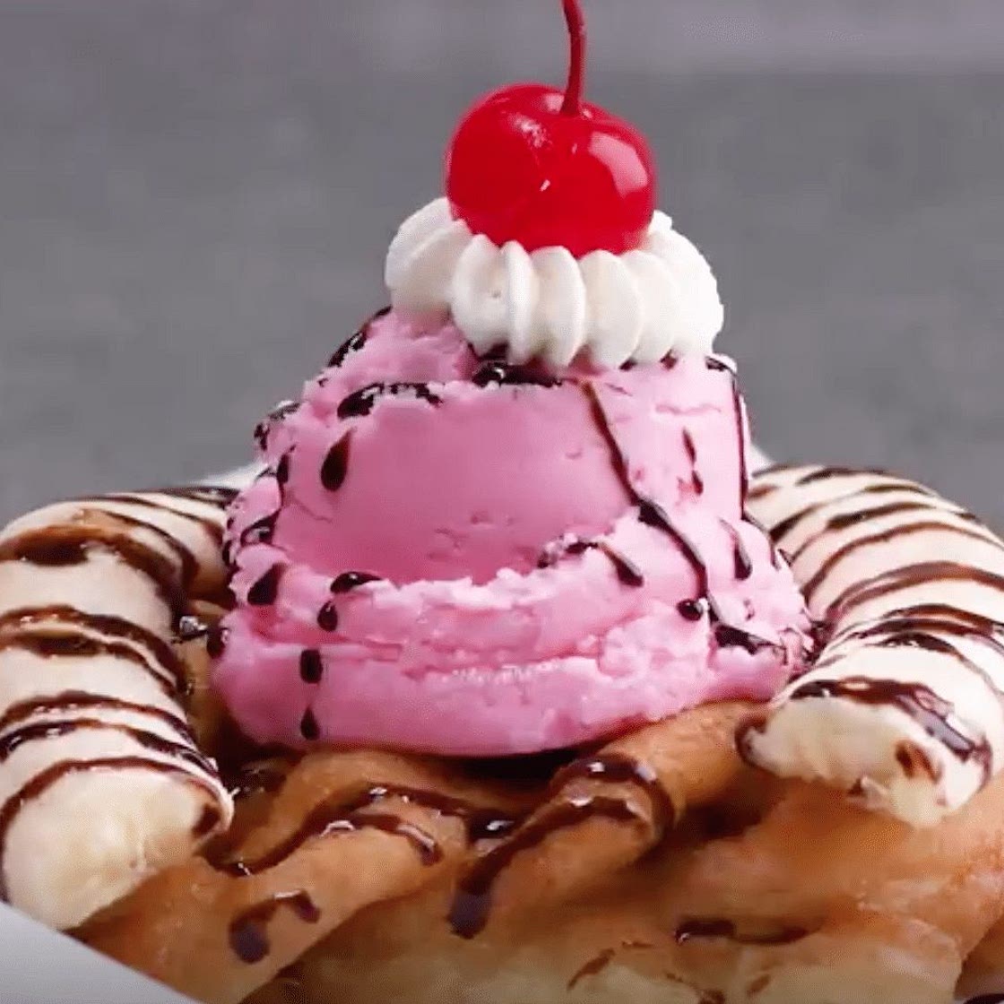 Banana Split Loaded Funnel Cake