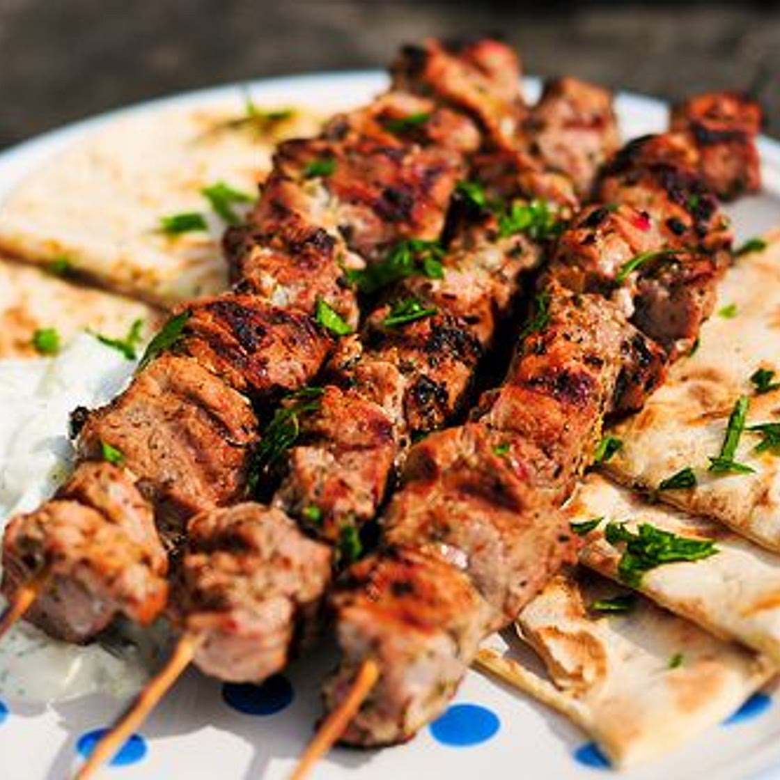 Pork Souvlaki With Pita and Tzatziki
