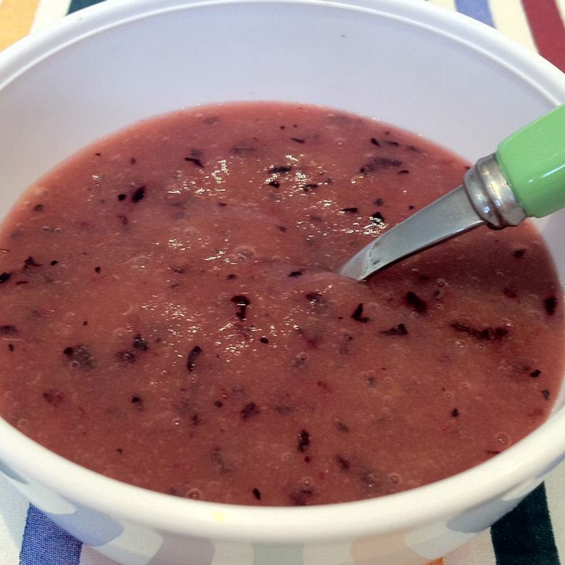 Blueberry, apple and peach puree