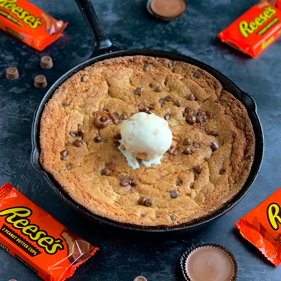 Triple Chocolate and Peanut Butter Skillet Cookie