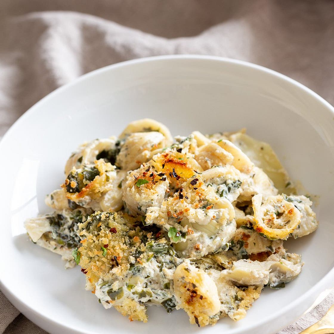 Vegan Spinach Artichoke Pasta Bake