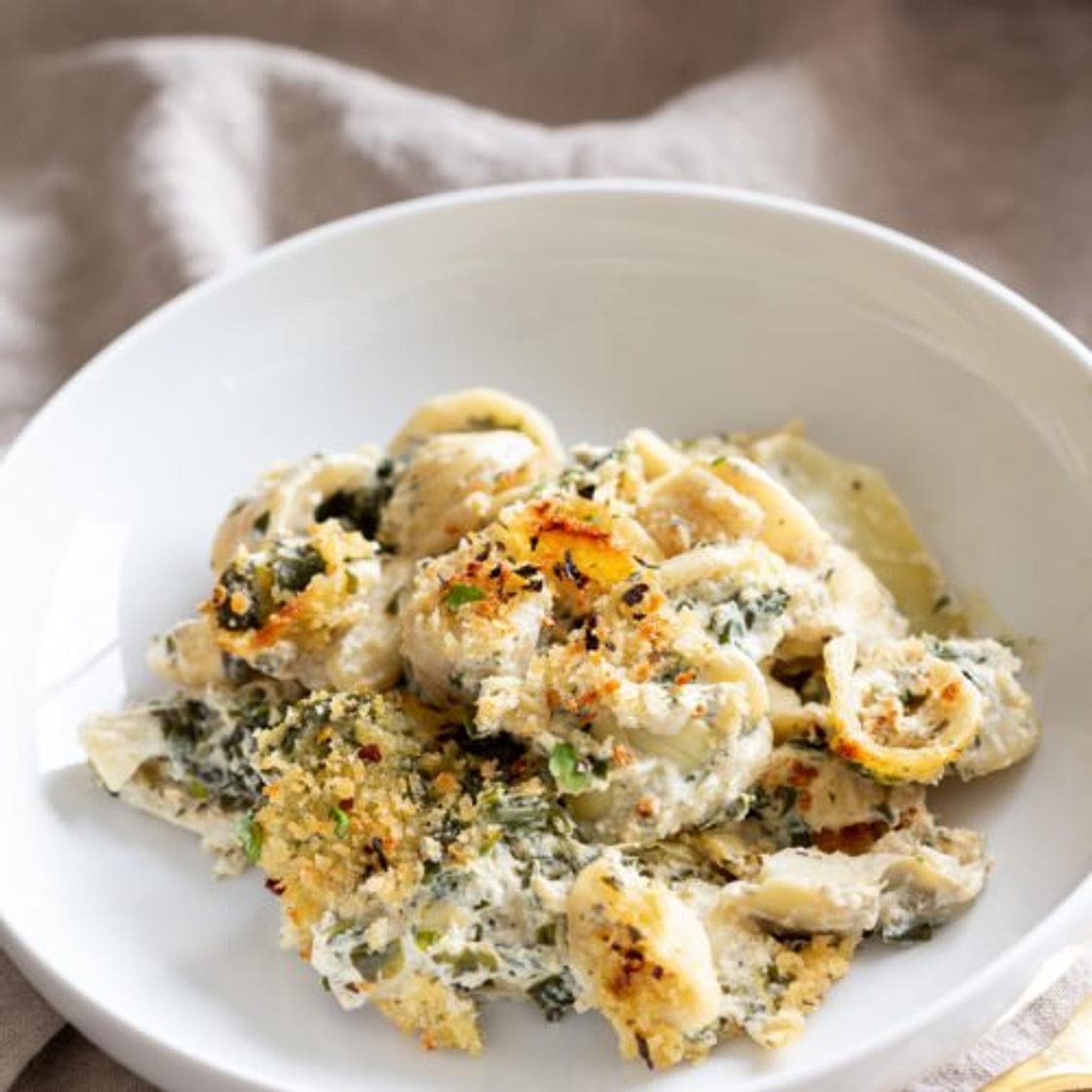 Vegan Spinach Artichoke Pasta Bake