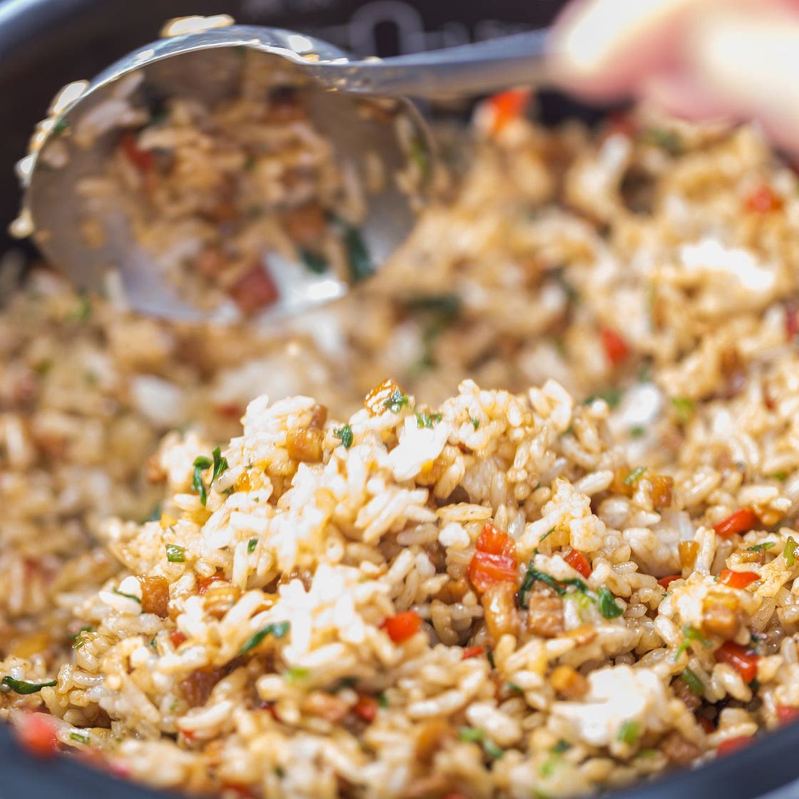 Guyanese Chicken Cook-Up Rice with Black-Eyed Peas and Basil