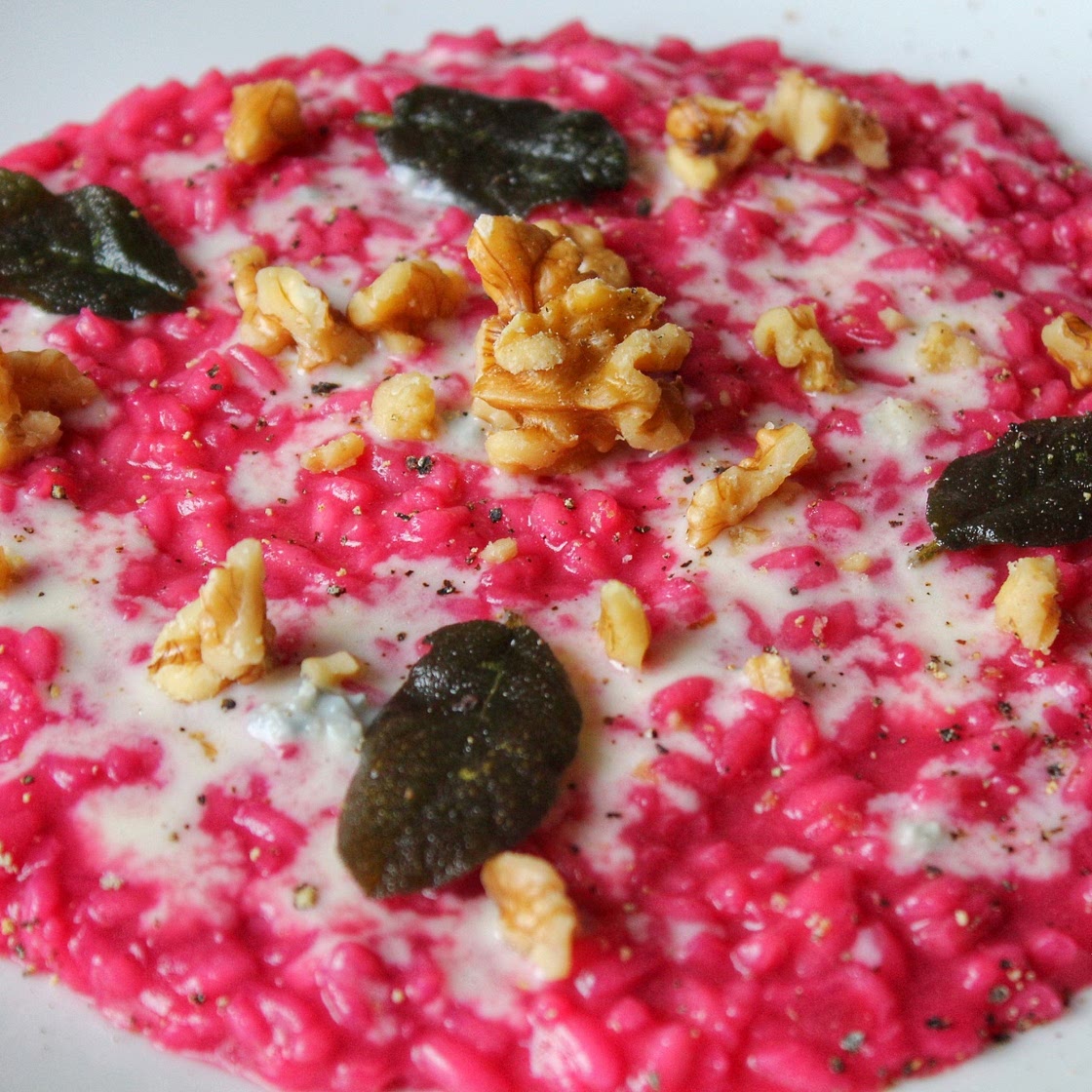 Pink beetroot risotto with gorgonzola