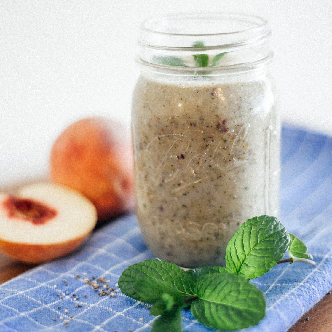 Peach, mint and chia seed smoothie