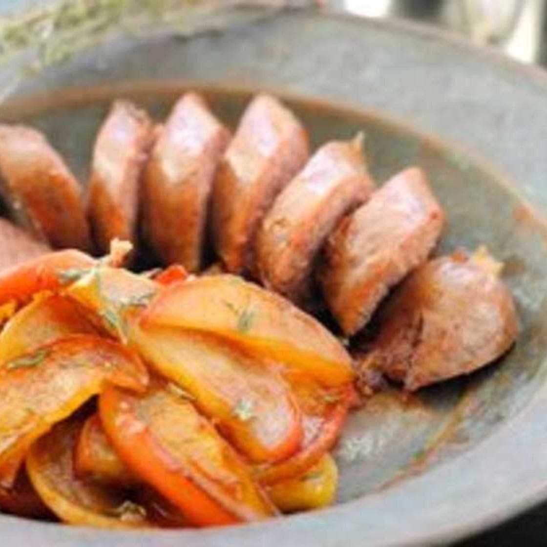 Organic chicken sausage with caramelized thyme apples