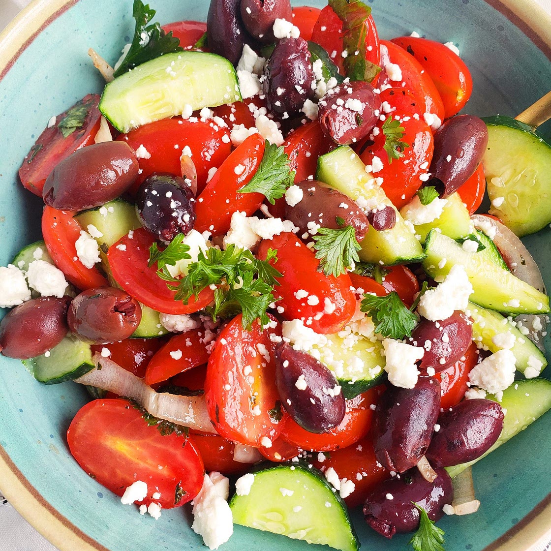 Cucumber, Tomato & Feta Salad with Balsamic Dressing