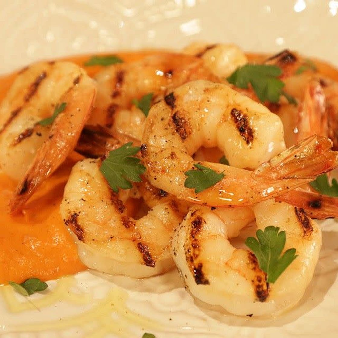 The Chew: Grilled Shrimp With Red Pepper Sauce & Parsley Salad