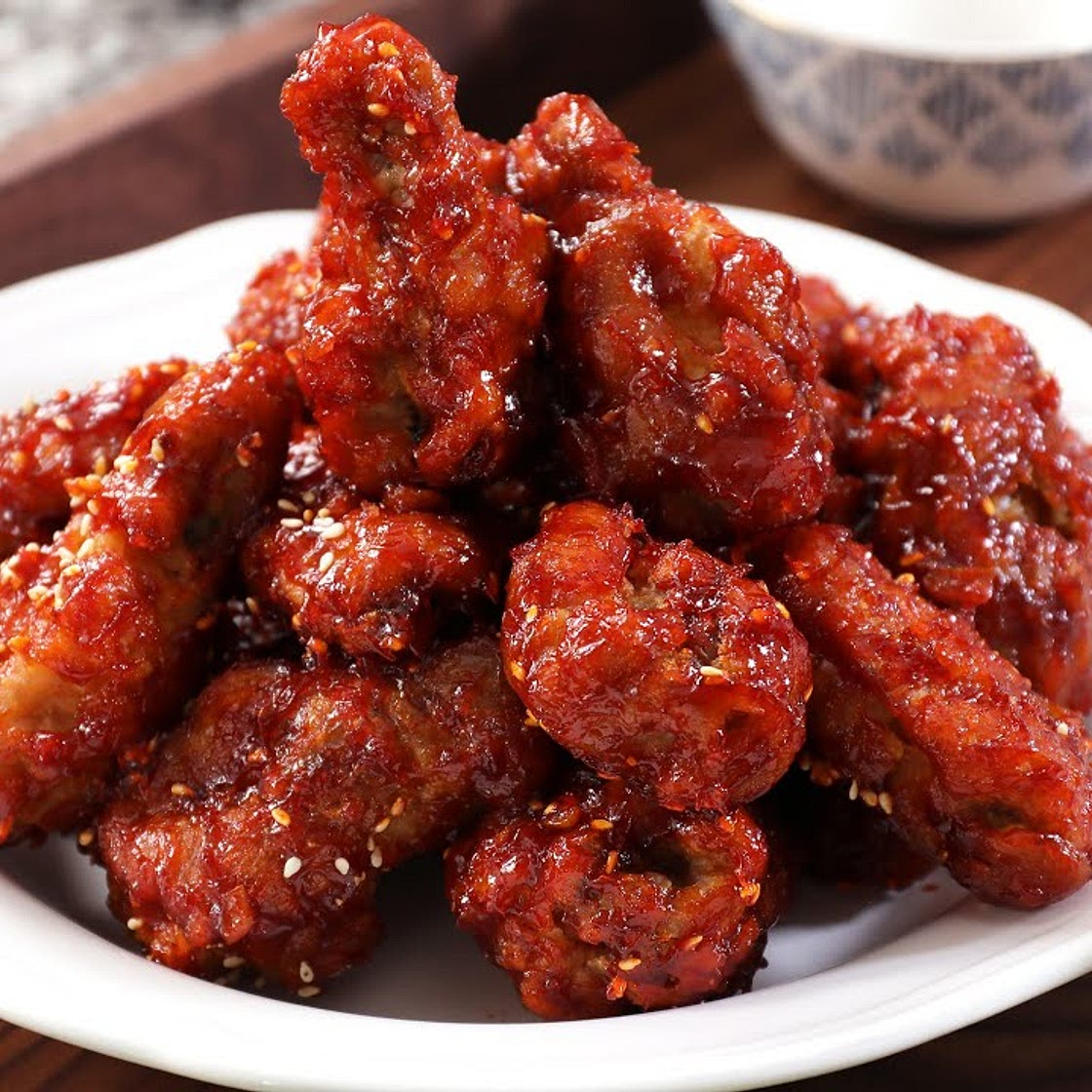 Sweet, sour, & spicy Korean fried chicken (Yangnyeom-tongdak)