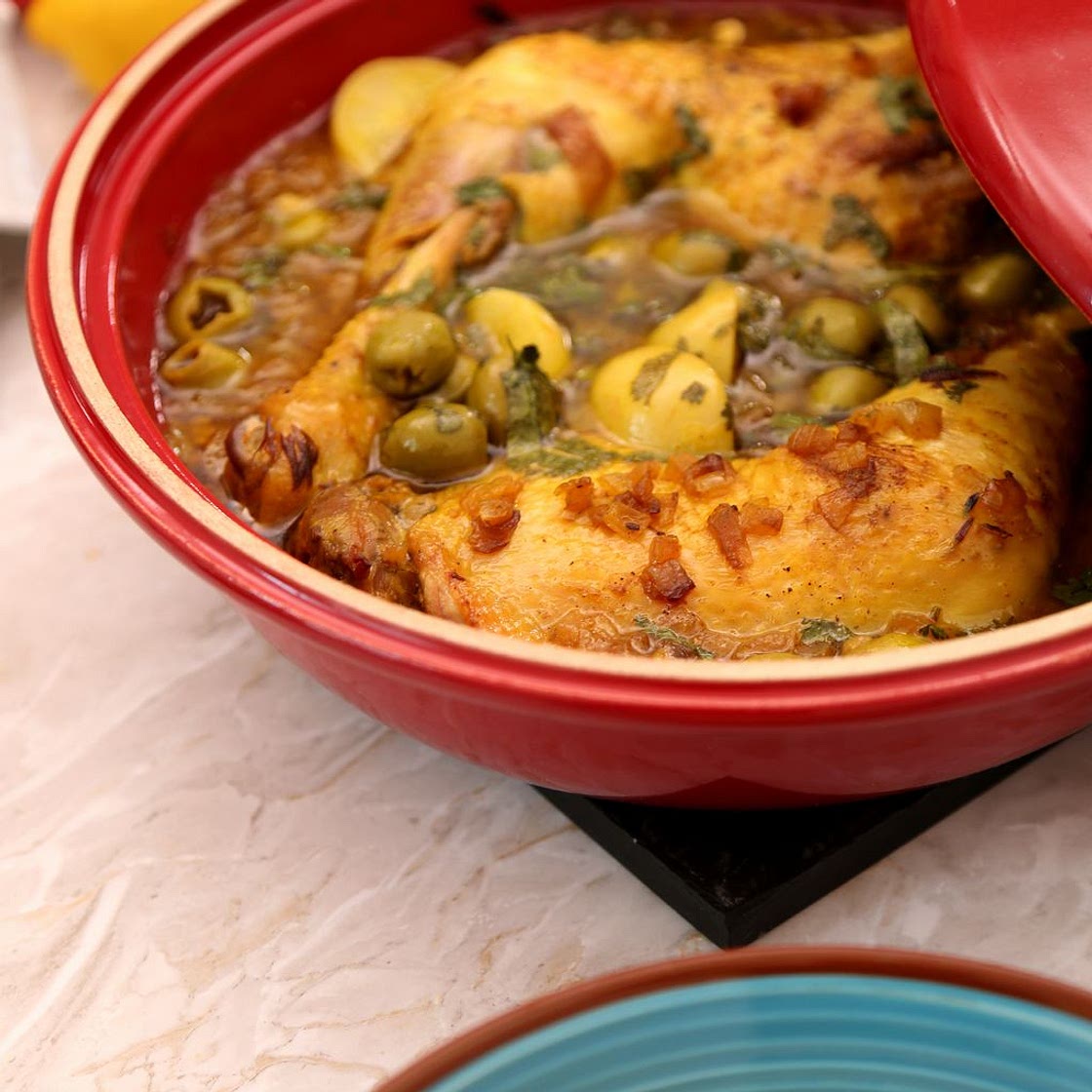Tajine de poulet olives et citrons confits
