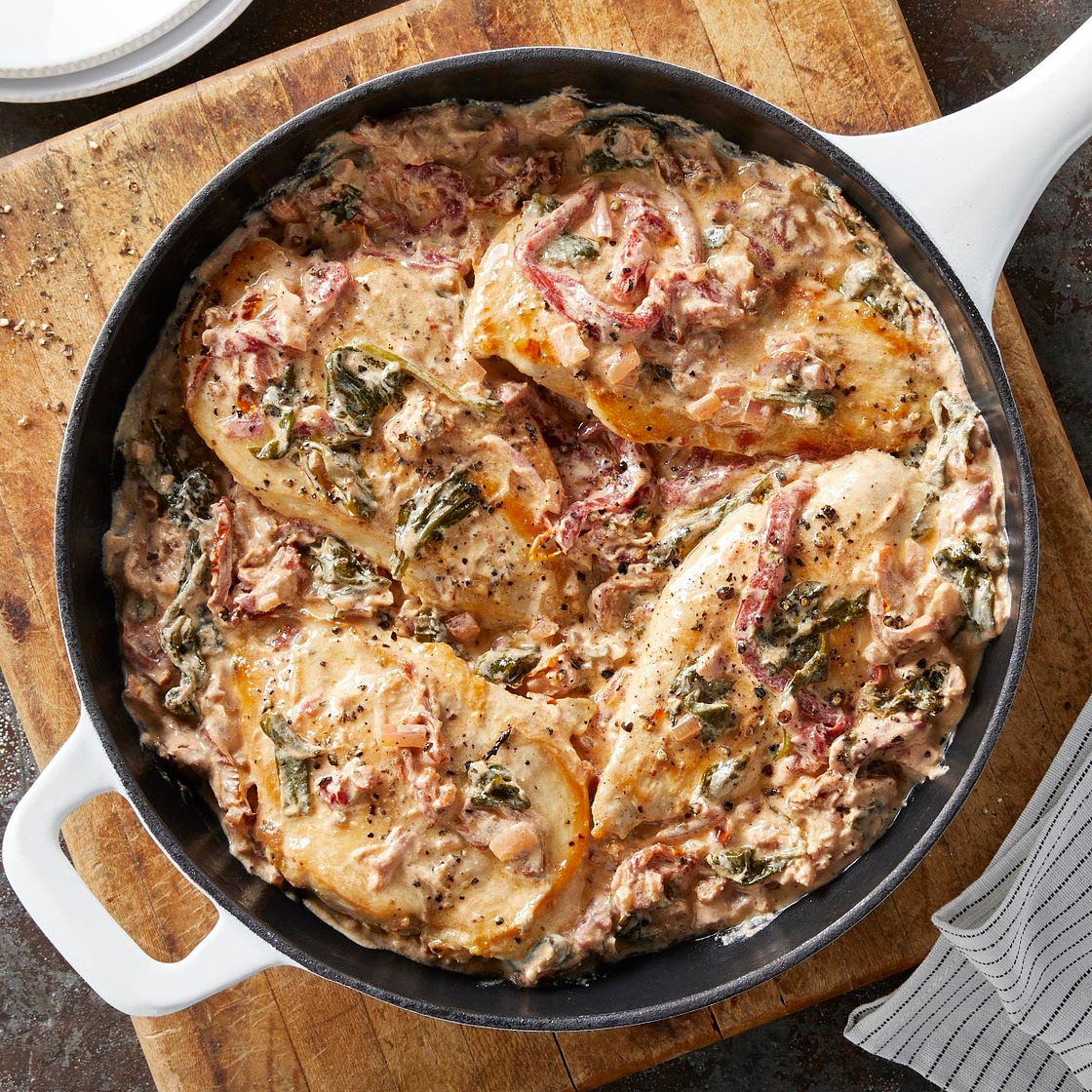 Chicken Cutlets with Creamy Spinach & Roasted Red Pepper Sauce