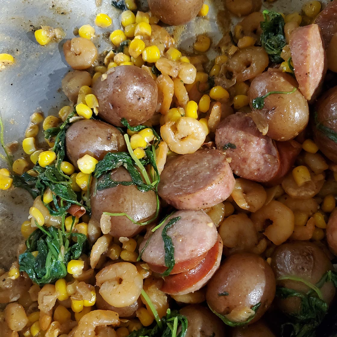 Shrimp Boil with Sausage and Spinach