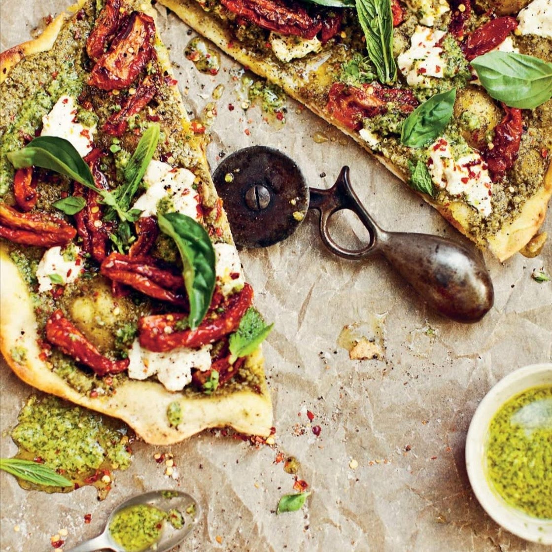 pizza with salsa verde