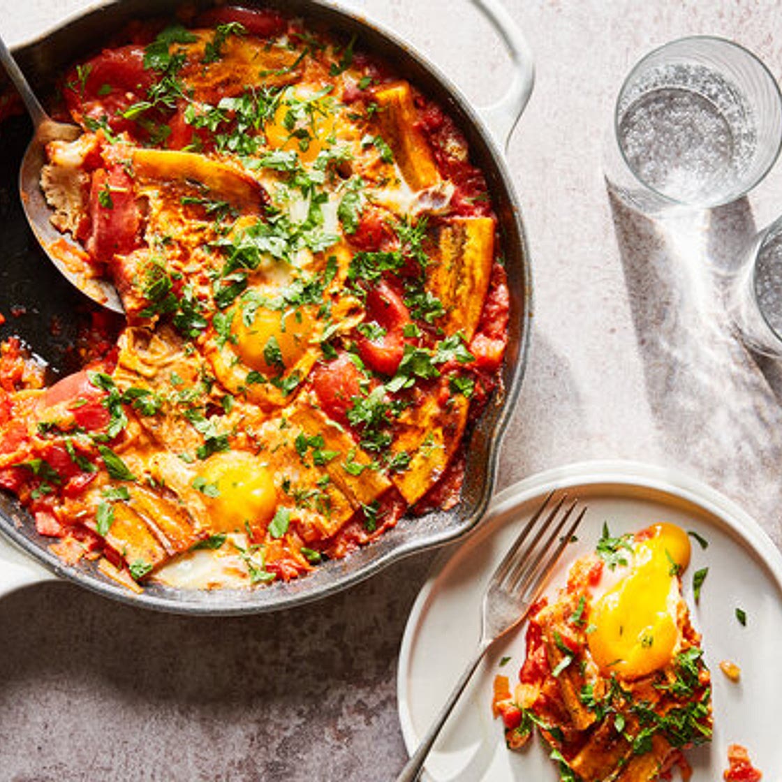 Plantains With Jammy Tomatoes and Eggs