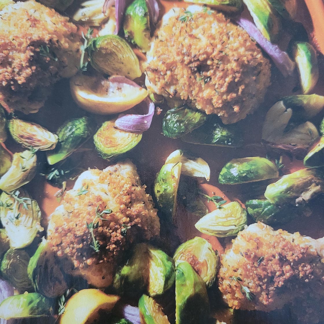 One Pan Parmesan Chicken & Brussels Sprouts