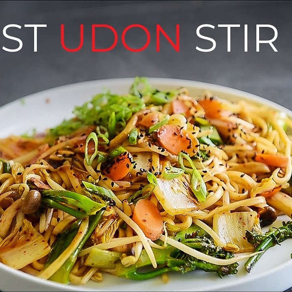 FAST VEGAN UDON STIR FRY RECIPE | EASY JAPANESE STYLE NOODLES