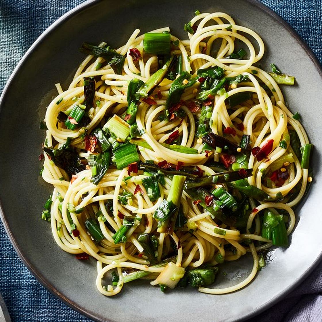 Spaghetti With Charred Scallion Sauce