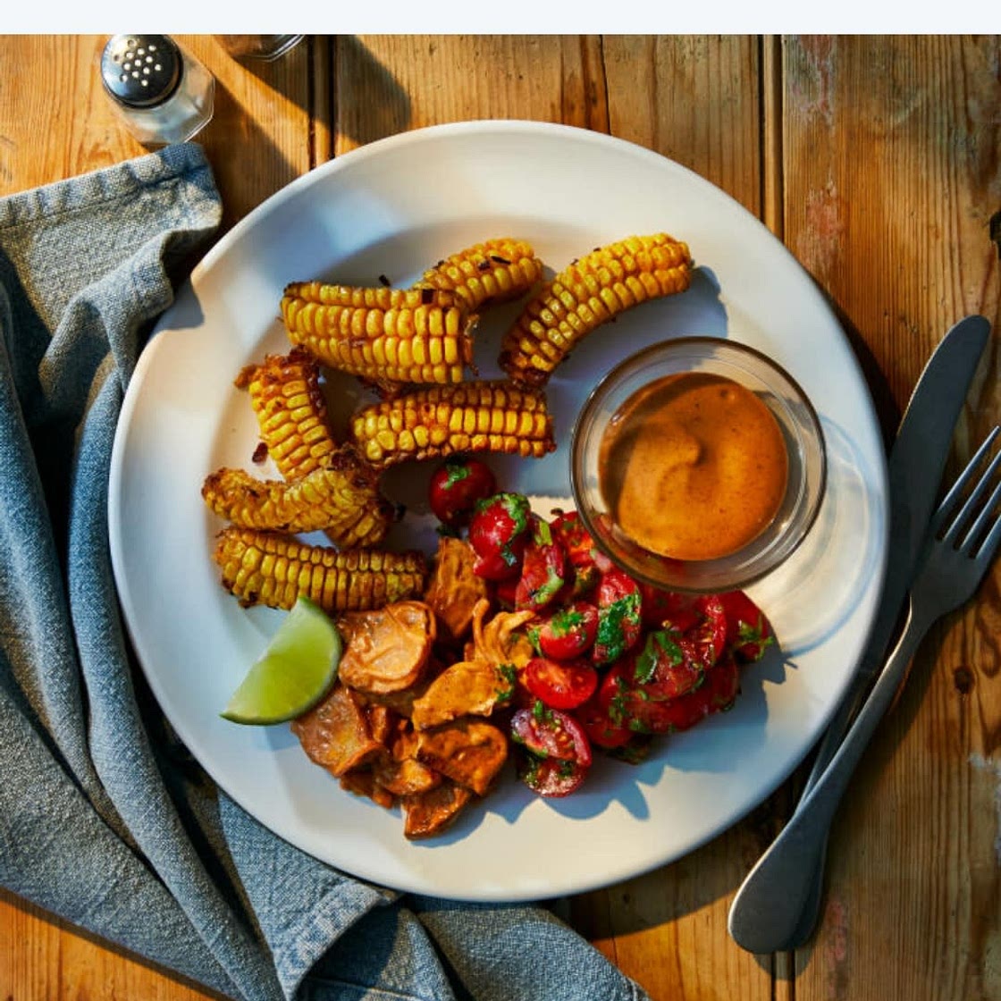 BBQ Corn Riblets With Smoky Potato Salad
