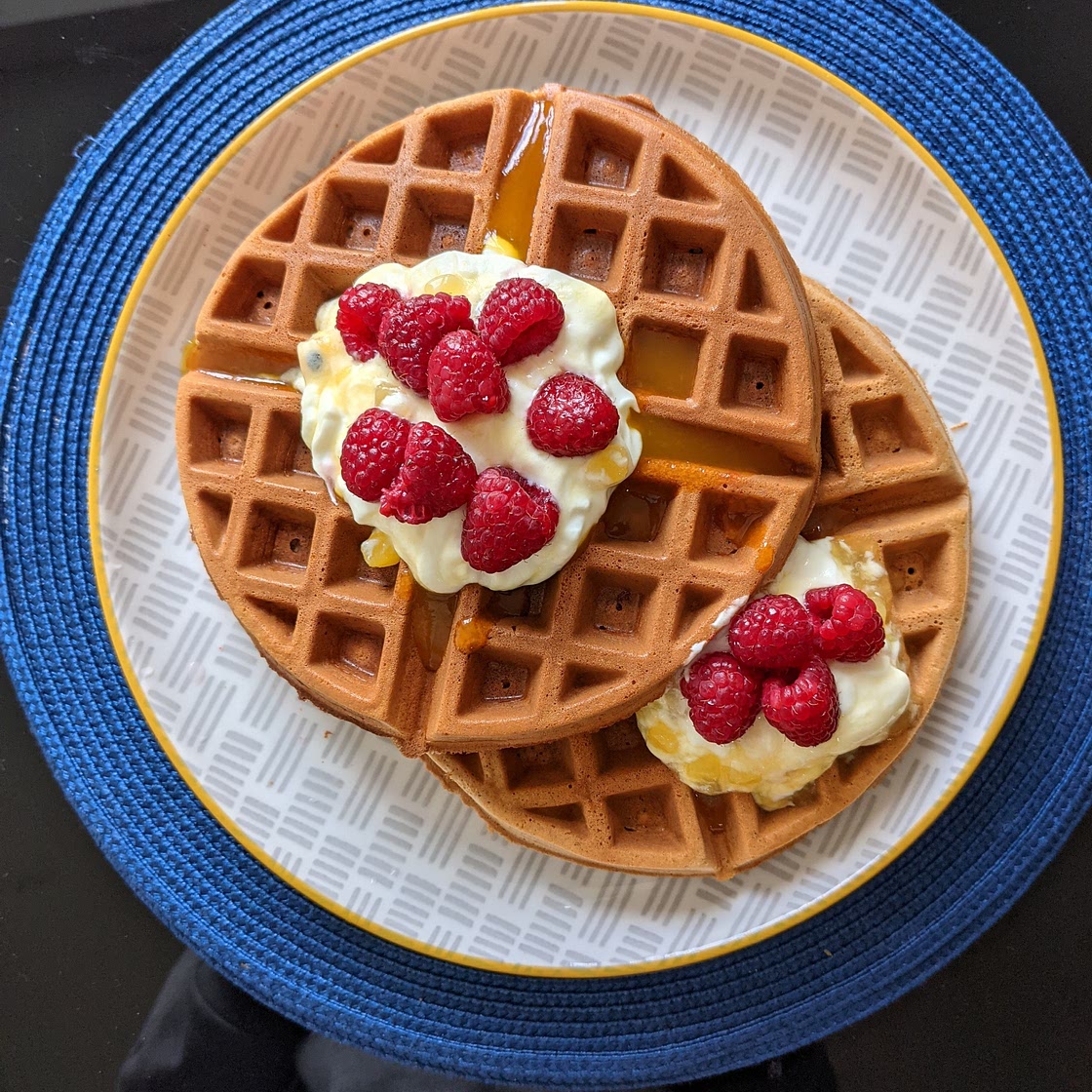 Dark chocolate and salted caramel protein waffles