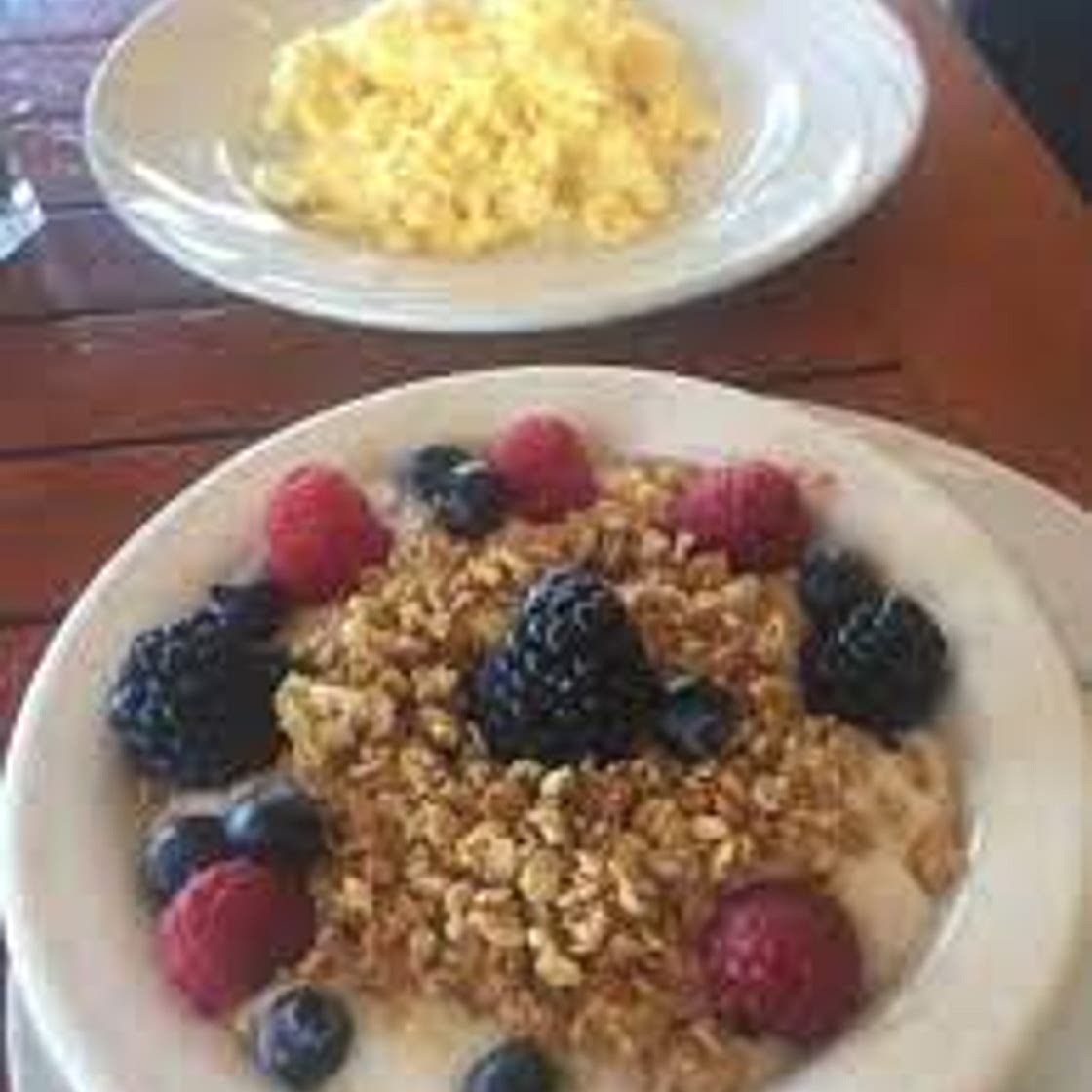 Breakfast- Yogurt Cup, Fresh Fruit, Granola, Scrambled Eggs