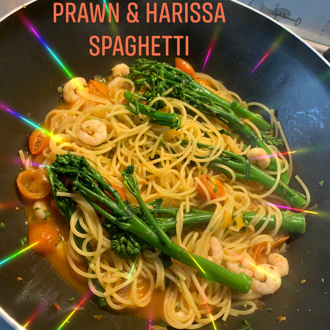 Prawn & harissa spaghetti