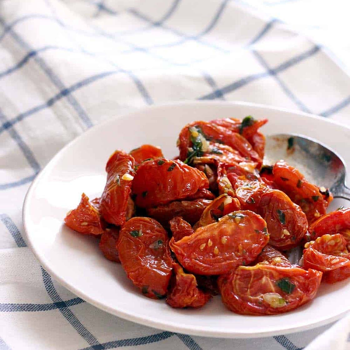 Oven Dried Tomatoes with Garlic and Herb Oil