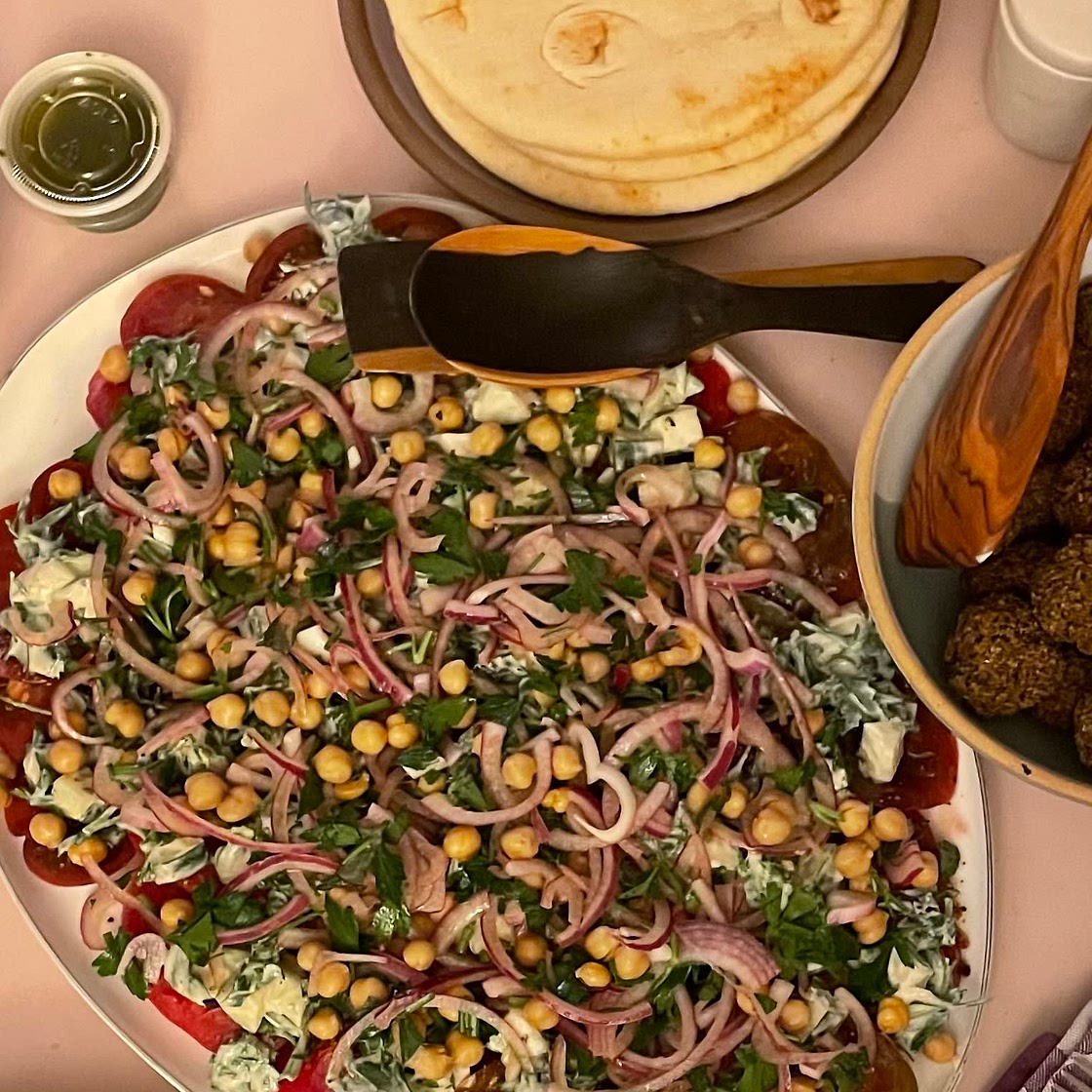 Israeli-Spiced Tomatoes, Yogurt Sauce, and Chickpeas