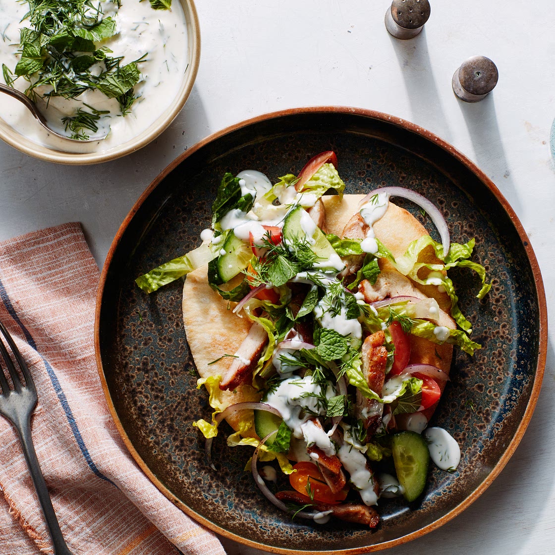Shawarma-Spiced Chicken Pita with Tahini-Yogurt Sauce Recipe