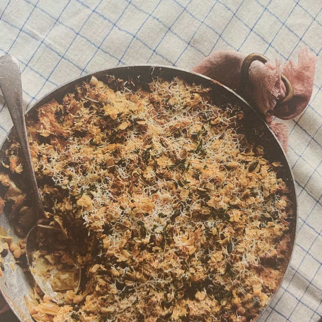 Creamy parsnip and white bean crumble