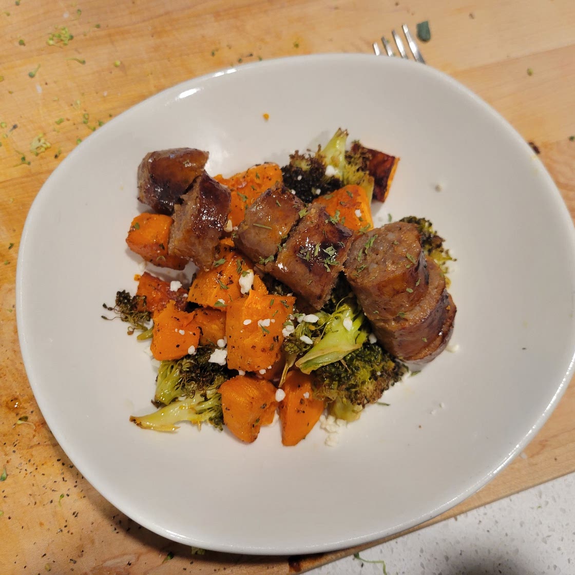 Broccoli, Sweet Potato, and Sausage Pan