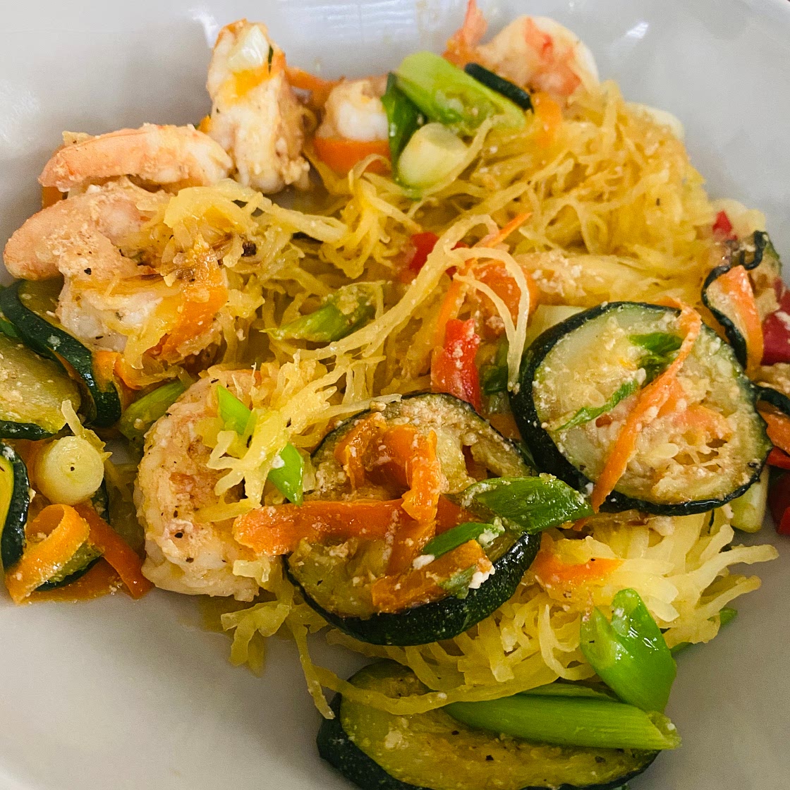 Garlic Shrimp Primavera with Spaghetti Squash