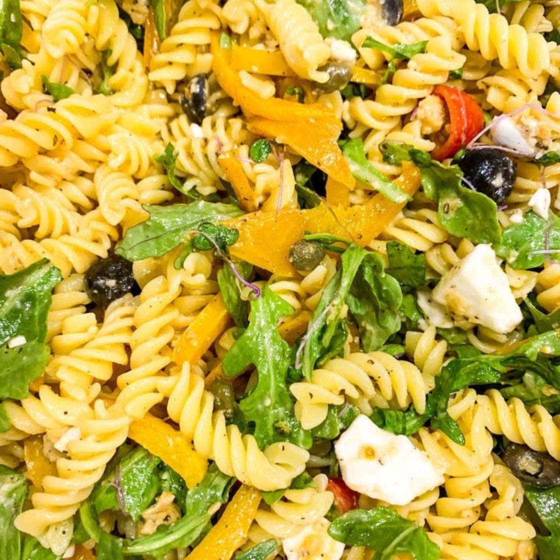 Vegan Greek Pasta Salad with Arugula