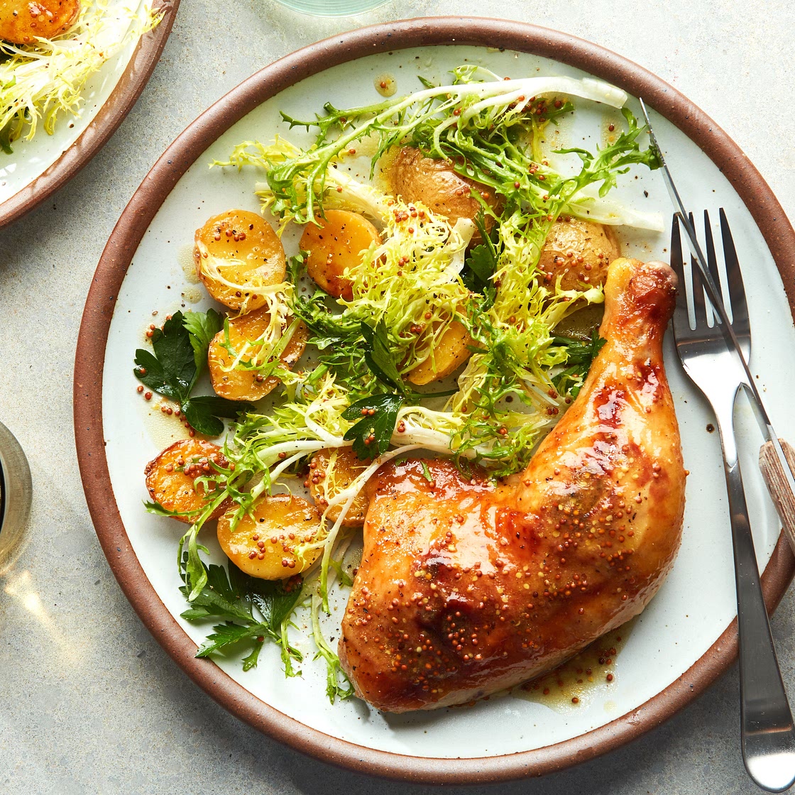 Honey Mustard Sheet Pan Chicken Dinner With Potatoes and Salad | Epicurious