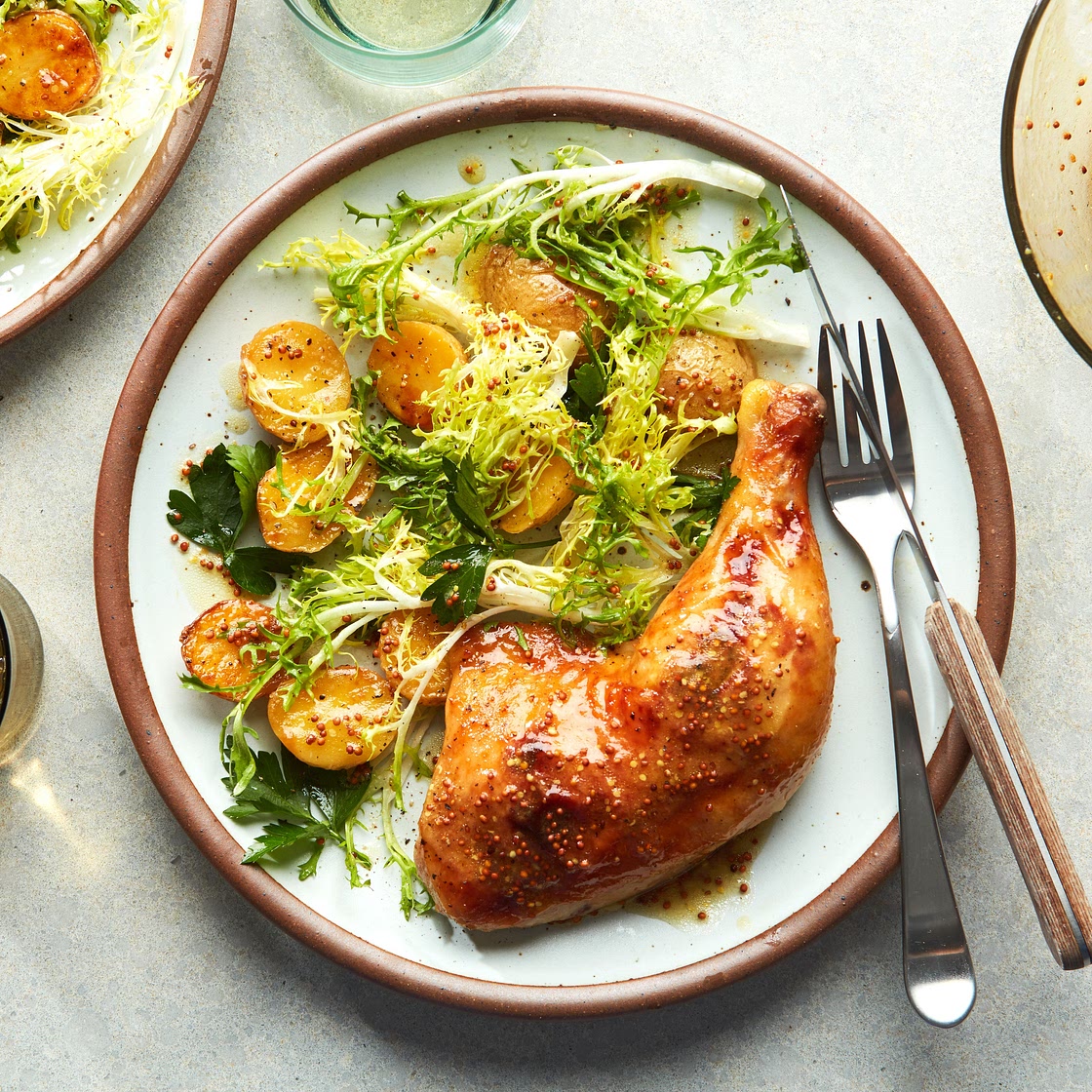 Honey Mustard Sheet Pan Chicken Dinner With Potatoes and Salad | Epicurious
