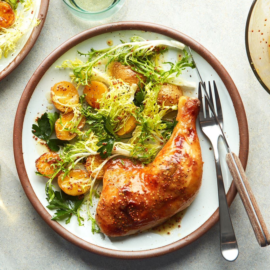 Honey Mustard Sheet Pan Chicken Dinner With Potatoes and Salad | Epicurious