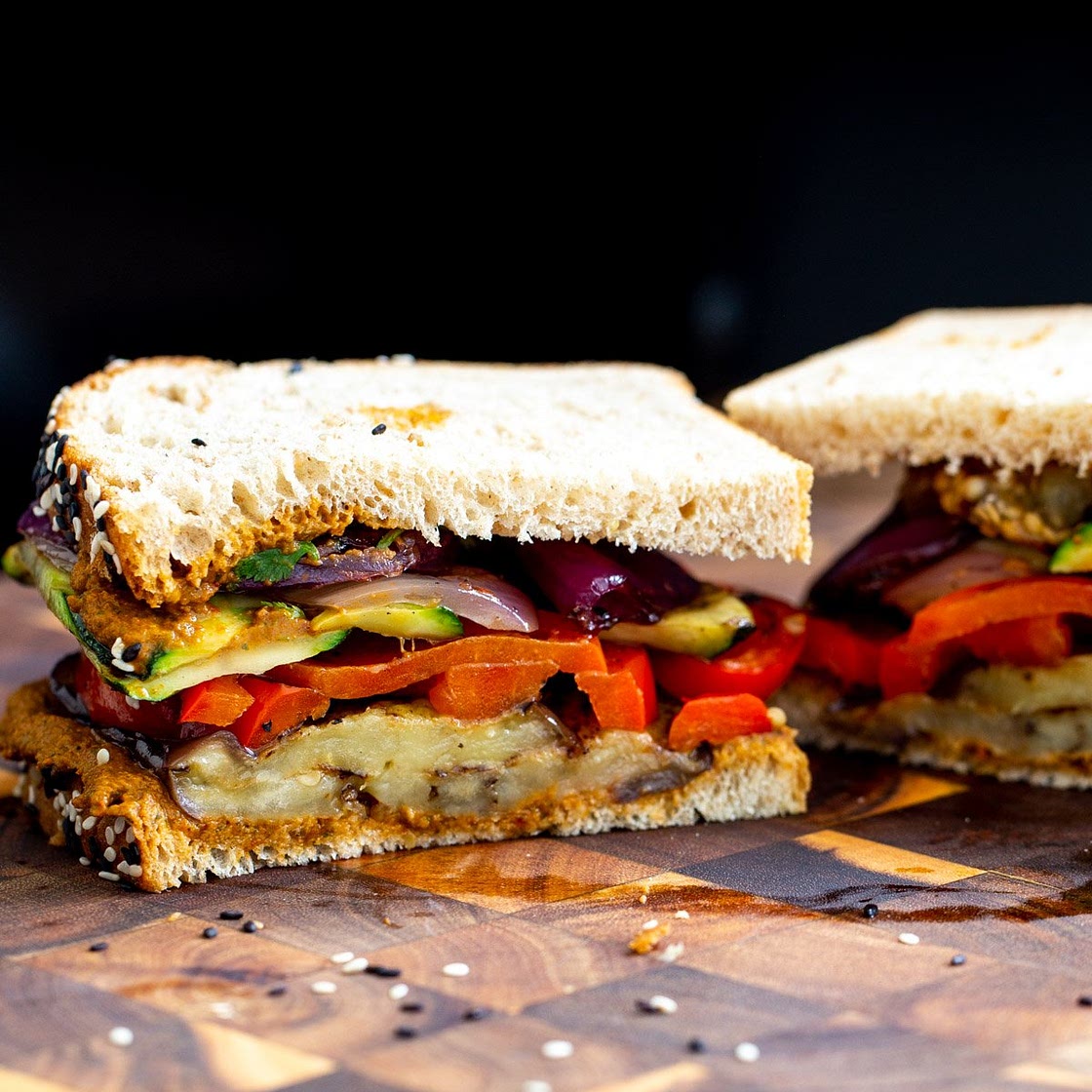 Roasted Veggie Sandwich with Sun-Dried Tomato Basil Dressing