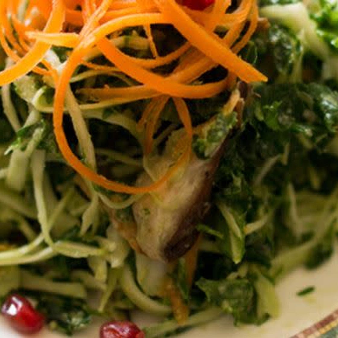 Kale, Cabbage and Mushroom Salad with Lemon Sesame Dressing