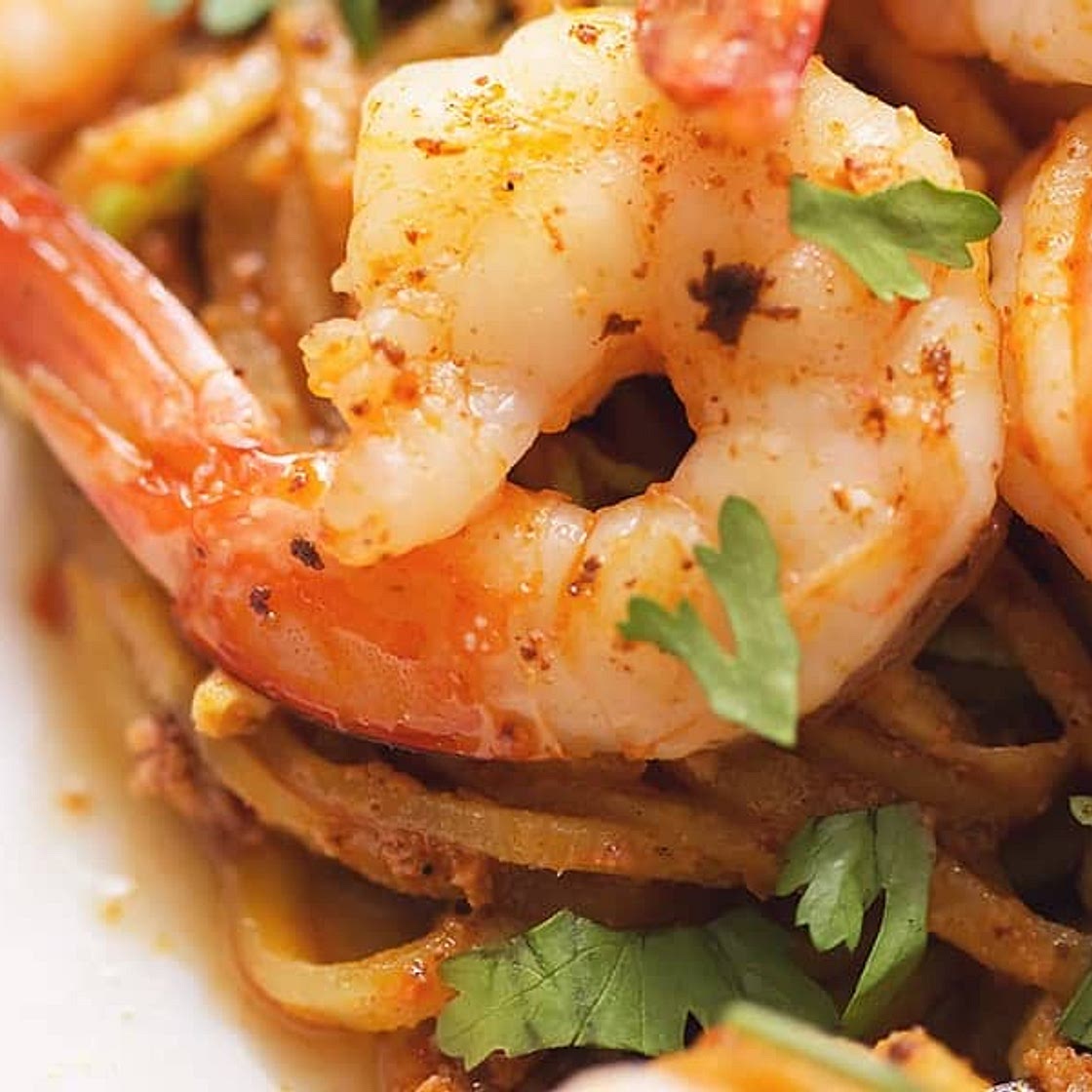 Chayote Squash Noodles with Chorizo and Shrimp