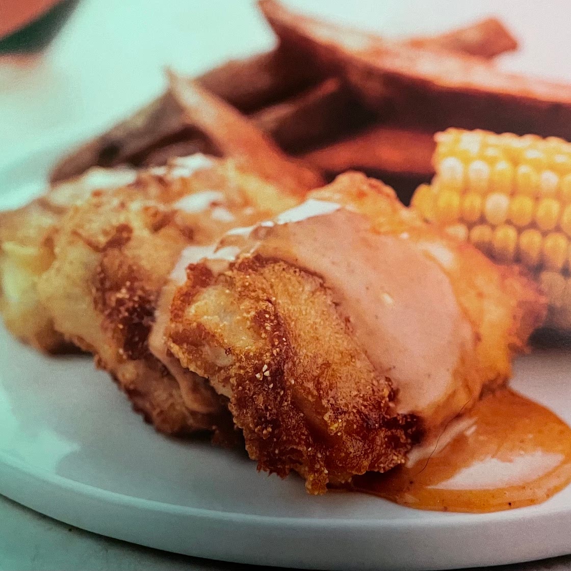Cornbread-Crusted Mahi-Mahi and Honey-BBQ Aioli