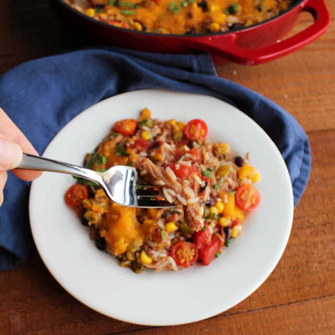 BBQ Pulled Pork and Rice Skillet Supper