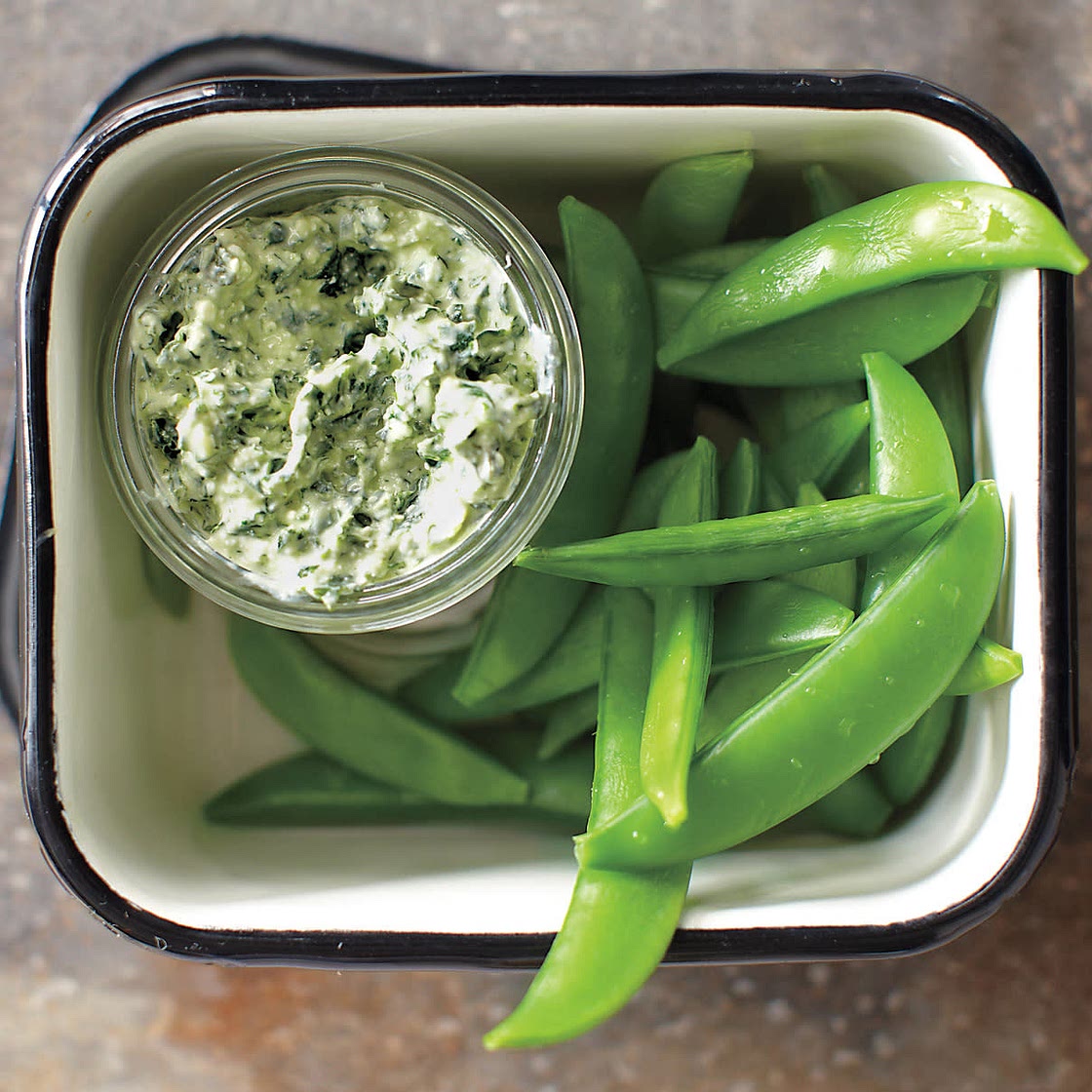 Kale Dip with Snap Peas