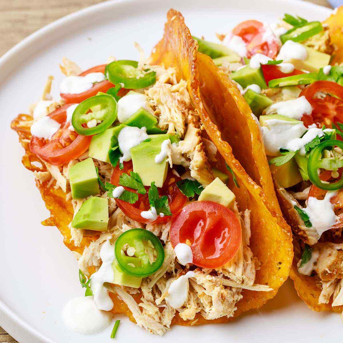 Pulled Chicken Tacos w/ Avocado Lime Sauce