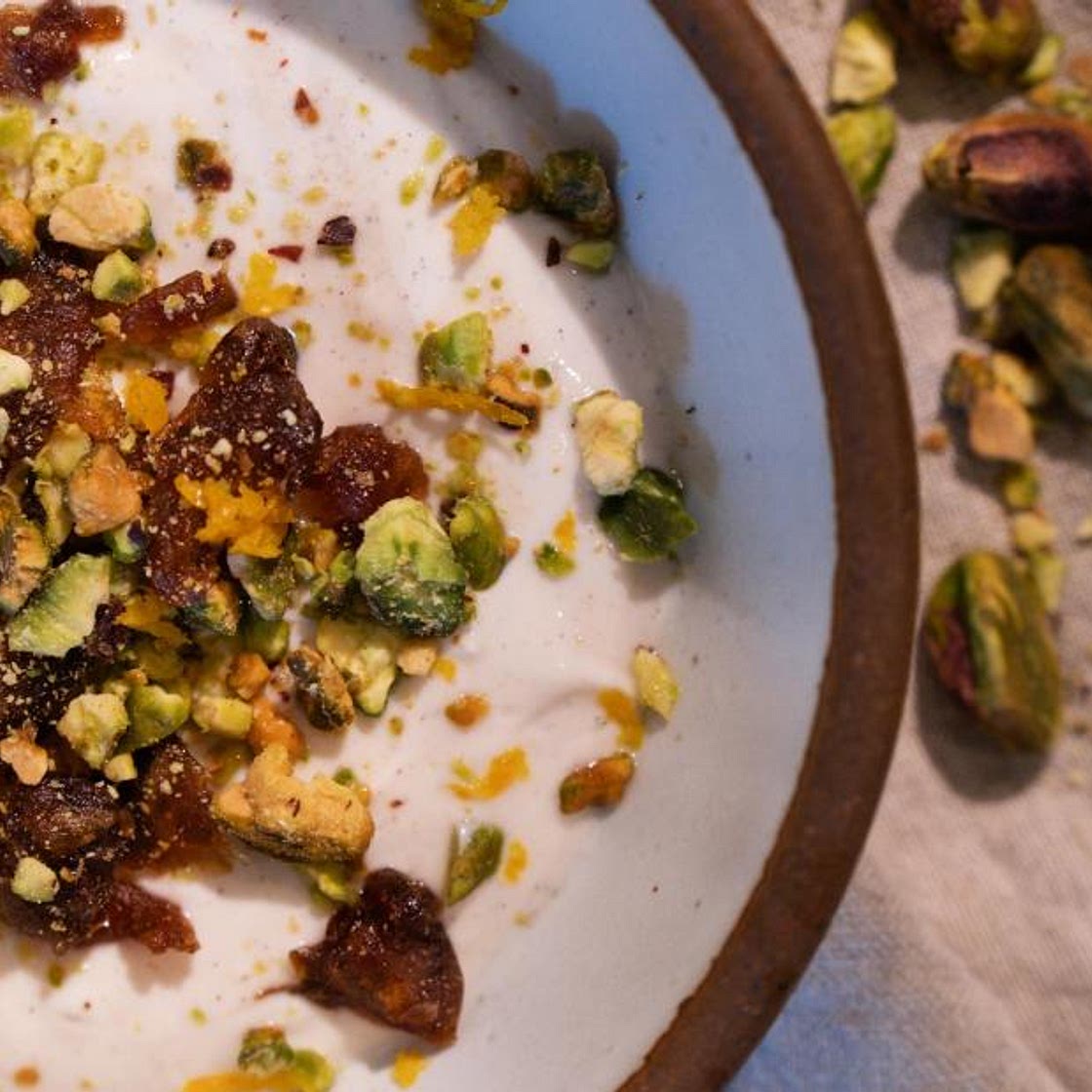 Whipped Greek Yogurt With Cardamom, Date and Pistachios